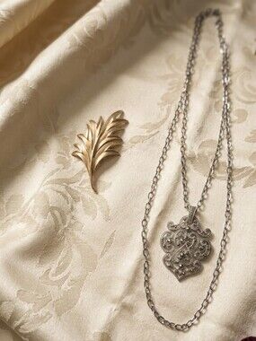 Trifari Silver Filigree Double-Chain Necklace with Pendant